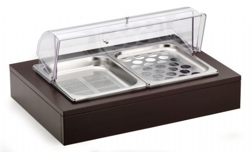 Мармит настольный (чефиндиш) GN1/1 с крышкой Roll-Top, с охлажд элем, на дерев.подст. венге 51132830