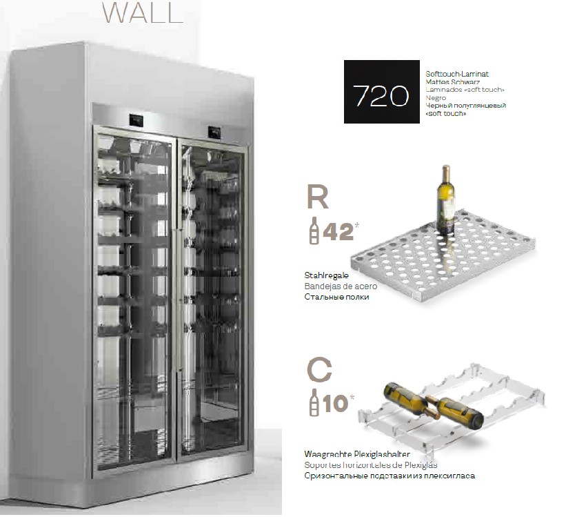 ШКАФ ВИННЫЙ ENOFRIGO WINE LIBRARY 20 WALL 2P H2200 VT ЧЕРНЫЙ+ПОЛКИ RС