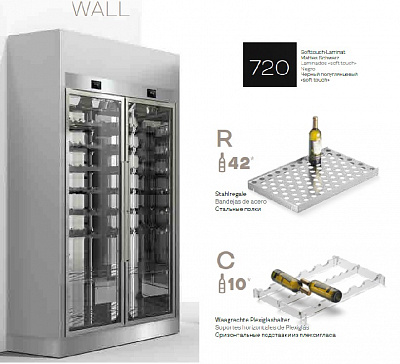 ШКАФ ВИННЫЙ ENOFRIGO WINE LIBRARY 20 WALL 2P H2200 VT ЧЕРНЫЙ+ПОЛКИ RС